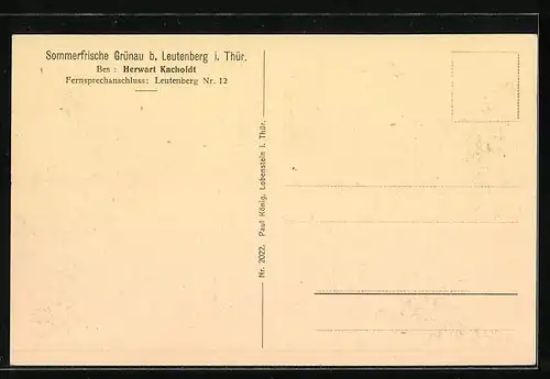AK Leutenberg i. Thür., Sommerfrische Grünau, Bes.: Herwart Kacholdt, Gesellschaftszimmer