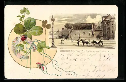 Passepartout-Lithographie Dresden, Treppe zur Brühlschen Terrasse, Kleeblatt