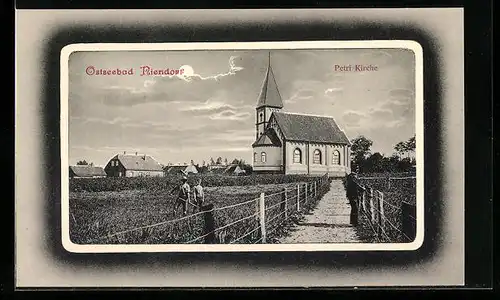 AK Niendorf /Ostsee, Petri Kirche und Bauern