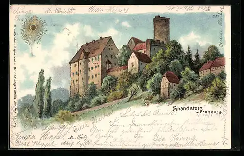 Sonnenschein-AK Frohburg-Gnandstein, Sicht auf Burg Gnandstein