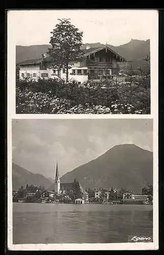 AK Egern, Ortspartie mit Bergen