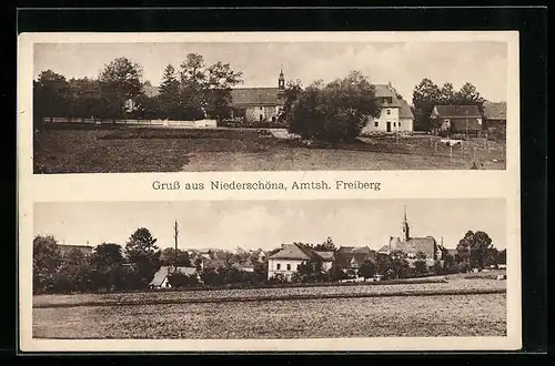 AK Niederschöna, Amtsh. Freiberg, Blick auf den Ort
