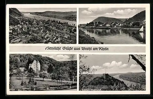 AK Brohl am Rhein, Schloss Rheineck, Uferpartie, Ortspartie