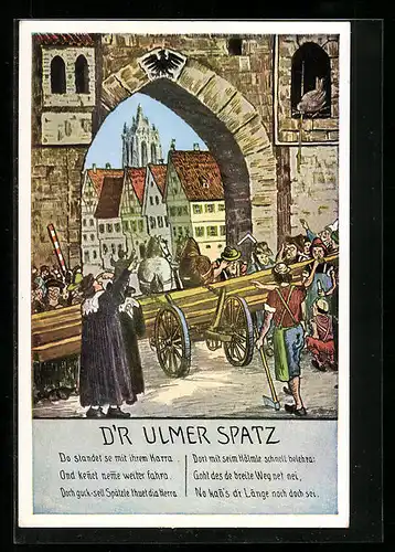 Künstler-AK Ulm /Donau, D`r Ulmer Spatz