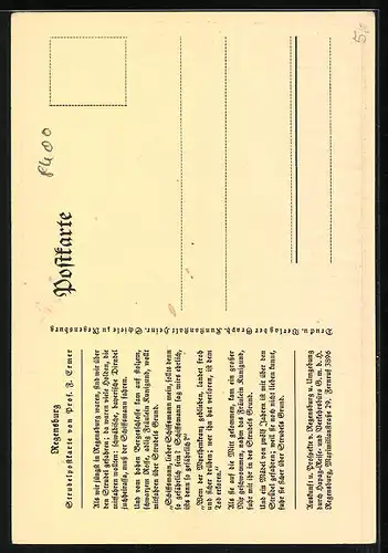 Künstler-AK Regensburg, Kirche und Strudel mit Boot