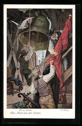 Künstler-AK Felix Elssner: Das Lied von der Glocke, Glocke wird in die Himmelsluft erhoben