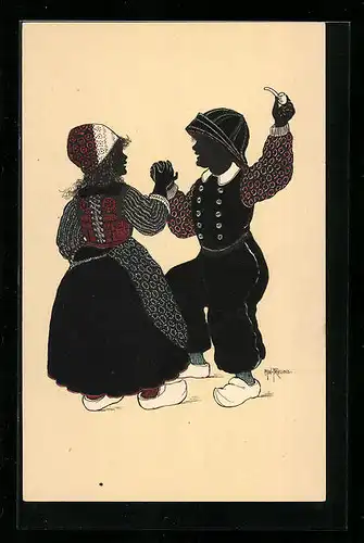 Künstler-AK Alwin Freund: Paar tanzt in holländischer Tracht
