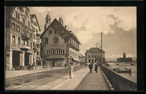 AK Zürich, Rathausquai am Limmat