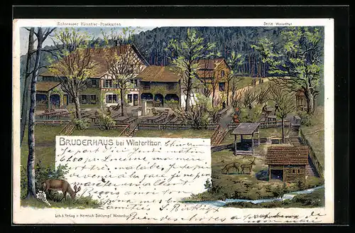 Künstler-AK C. Steinmann Nr. 2218 unsign.: Winterthur, Gasthaus Bruderhaus, Rehgehege