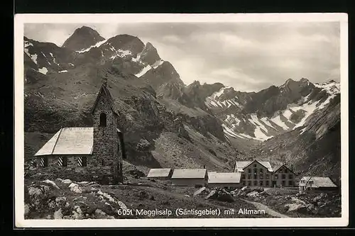 AK Megglisalp, Ortspartie mit Kirche und Altmann