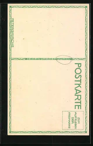 Künstler-AK Zürich, Gasthaus Strohhof und Peterskirche