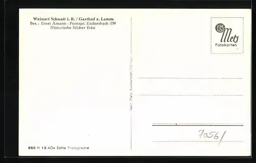 AK Schnait i. R., Gasthof z. Lamm, Bes. Ernst Amann, Innenansicht