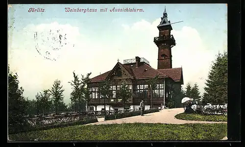AK Görlitz, Weinberghaus mit Aussichtsturm