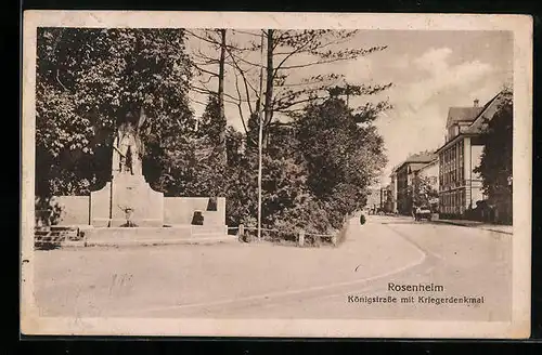 AK Rosenheim, Königstrasse mit Kriegerdenkmal