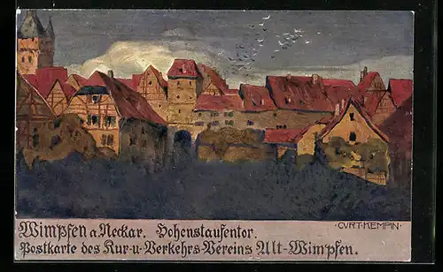 Künstler-AK Wimpfen a. Neckar, Hohenstaufentor, Postkarte des Kur- u. Verkehrs-Vereins