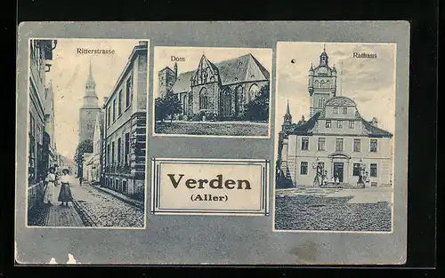 AK Verden /Aller, Rathaus, Dom und Ritterstrasse