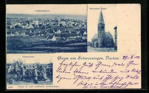 AK Schwenningen /Neckar, Neckarquelle, Katholische Kirche, Gesamtansicht