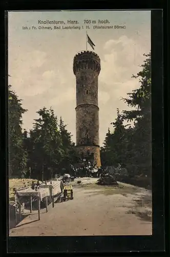 AK Knollenturm /Harz, Turm mit Besuchern
