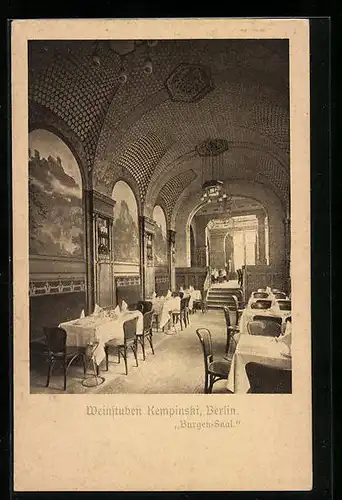 AK Berlin, Weinstuben Kempinski, Burgen-Saal, Innenansicht
