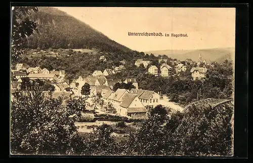 AK Unterreichenbach, Blick über die Dächer des Ortes im Nagoldtal