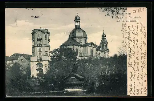 AK Mannheim, Stadtpark m. Sternwarte und Jesuitenkirche