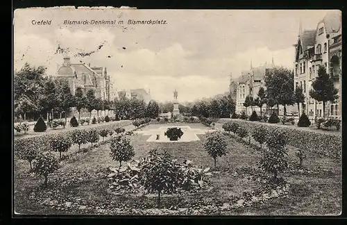 AK Crefeld, Bismarck-Denkmal m. Bismarckplatz