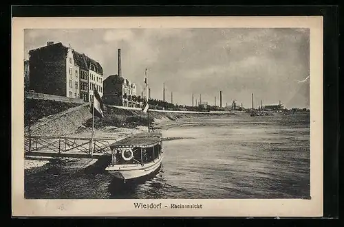 AK Wiesdorf, Dampfer am Rheinufer, Häuser und Fabriken