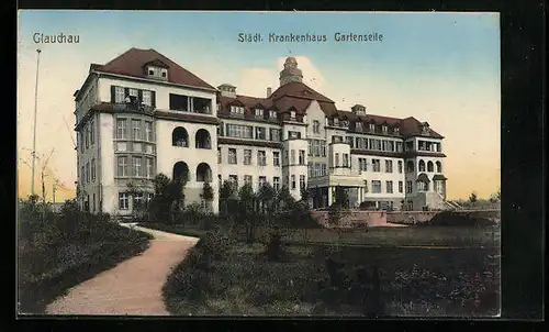 AK Glauchau, Städt. Krankenhaus, Gartenseite