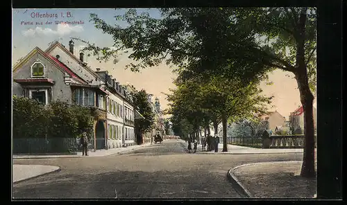 AK Offenburg i. B., Partie aus der Wilhelmstrasse mit Wohnhäusern