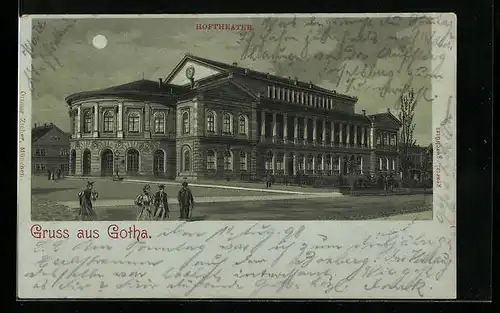 Mondschein-Lithographie Gotha, Blick auf das Hoftheater