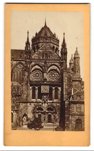 Fotografie unbekannter Fotograf, Ansicht Strassburg, Blich auf das Münster mit den Figuren Ecclesia, Synagoge und Salomo