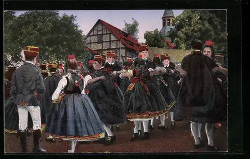 AK Bei der Schwälmer Kirmes, hessische Tracht