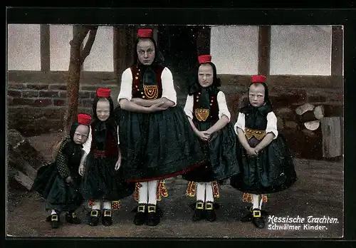 AK Schwälmer Kinder, hessische Tracht