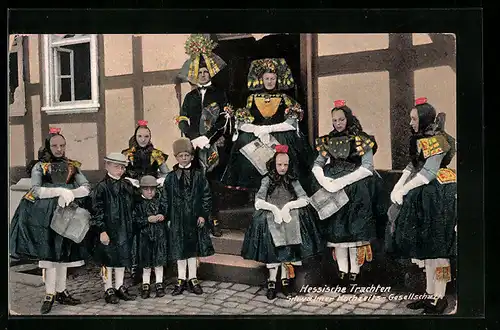 AK Schwälmer Hochzeits-Gesellschaft, hessische Tracht