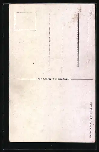 Künstler-AK Mann und junges Mädchen im Feststaat, hessische Tracht, W. Thielmann