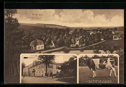 AK St. Egidien, Gasthof Kuhschnappel mit Strasse, Gesamtansicht aus der Vogelschau