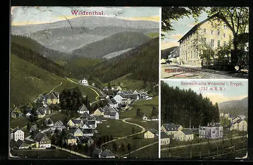 AK Wildenthal /Erzgeb., Hotel Drechsler, Ortsansicht aus der Vogelschau