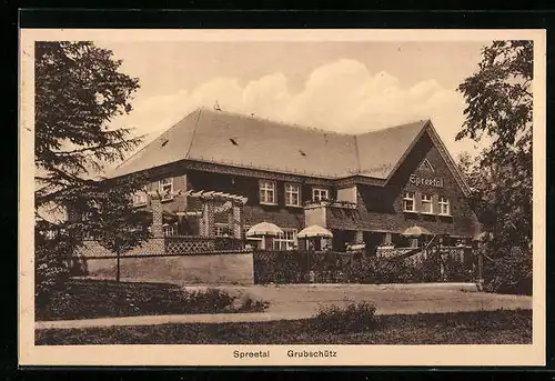 AK Grubschütz, Gasthaus Spreetal, Frontansicht