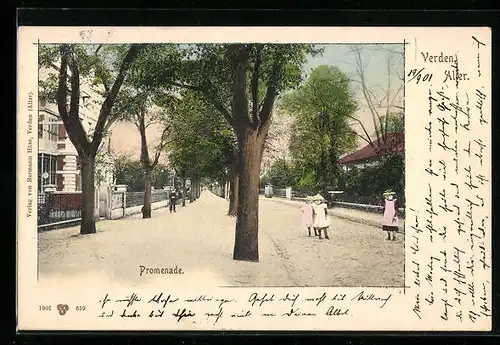 AK Verden /Aller, Promenade, Strassenpartie mit Kindergruppe