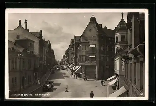 AK Limbach /Sa., Helenenstrasse mit Automobilen aus der Vogelschau