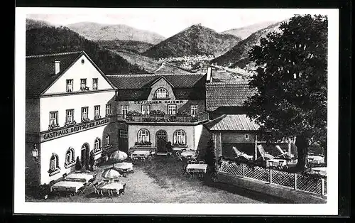 Künstler-AK Fachbach /Bad Ems, Gasthaus Deutscher Kaiser, Inh. A. Hermann