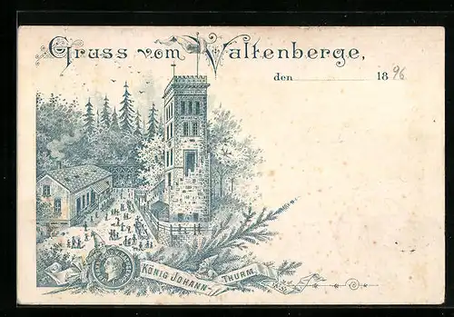 Lithographie Neukirch / Lausitz, Gasthaus König Johann-Thurm auf dem Valtenberg