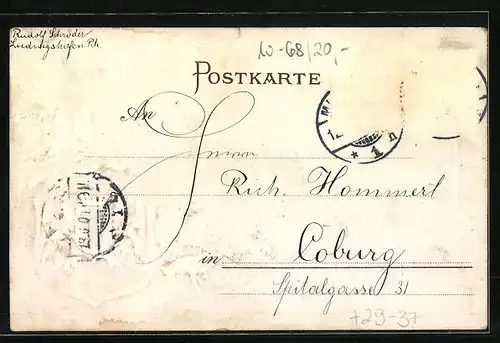 Passepartout-Lithographie Mannheim, Parthie a. d. Stadtpark, Wappen, Jagdszene, Hund, Hase, Rebhuhn