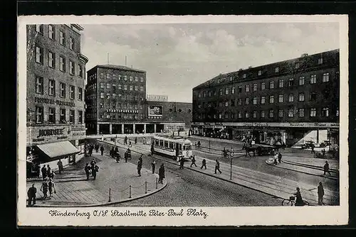 AK Hindenburg, Stadtmitte Peter-Paul Platz, Strassenbahn