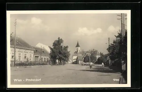 AK Probstdorf, Strassenpartie mit Kirche