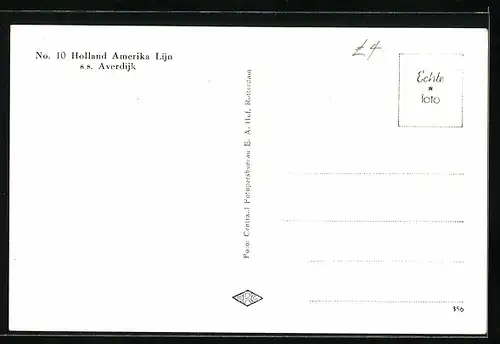 AK Handelsschiff SS Averdijk der Holland-Amerika-Linie gibt Volldampf