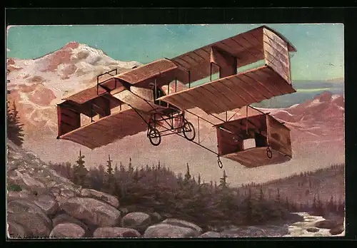 Künstler-AK Flugzeug Zipfels Flugapparat