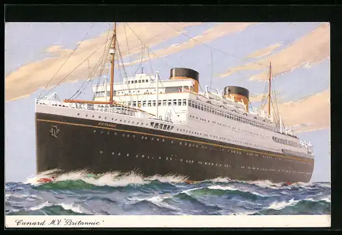 Künstler-AK Passagierschiff MV Britannic der Cunard Line auf hoher See