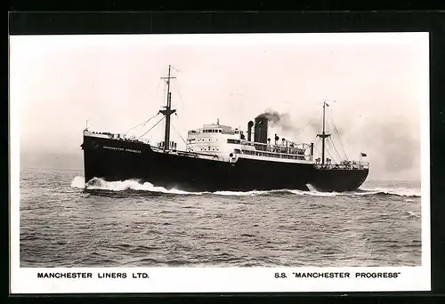 AK Handelsschiff SS Manchester Progress in Fahrt, Manchester Liners Ltd.