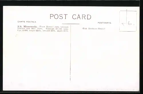 AK Passagierschiff S.S. Minnewaska, Atlantic Transport Line